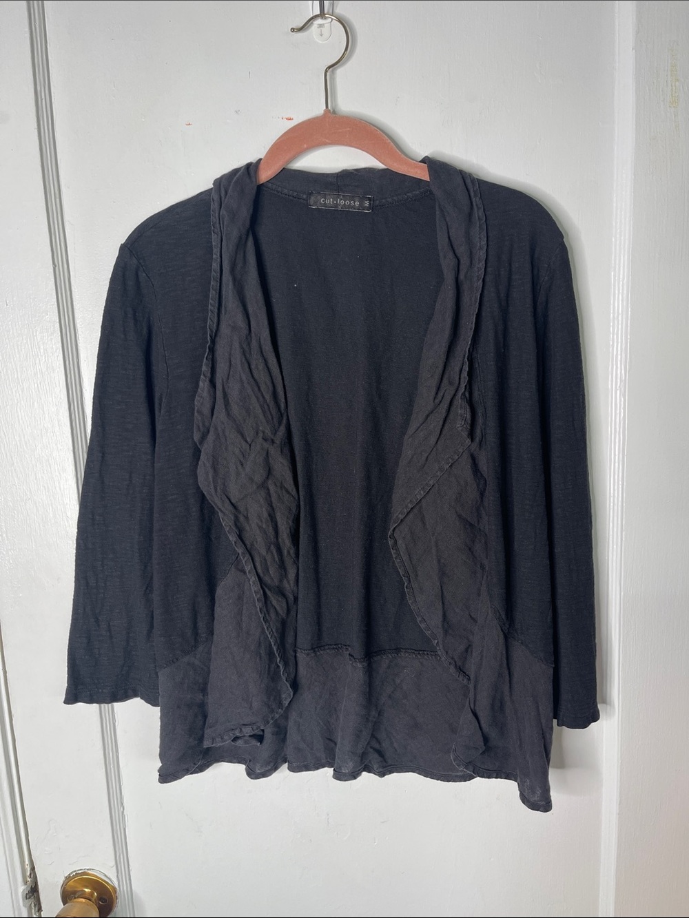 Cut Loose Medium Cardigan Top Shrug Black 3/4 Sleeves M Boho Cutloose